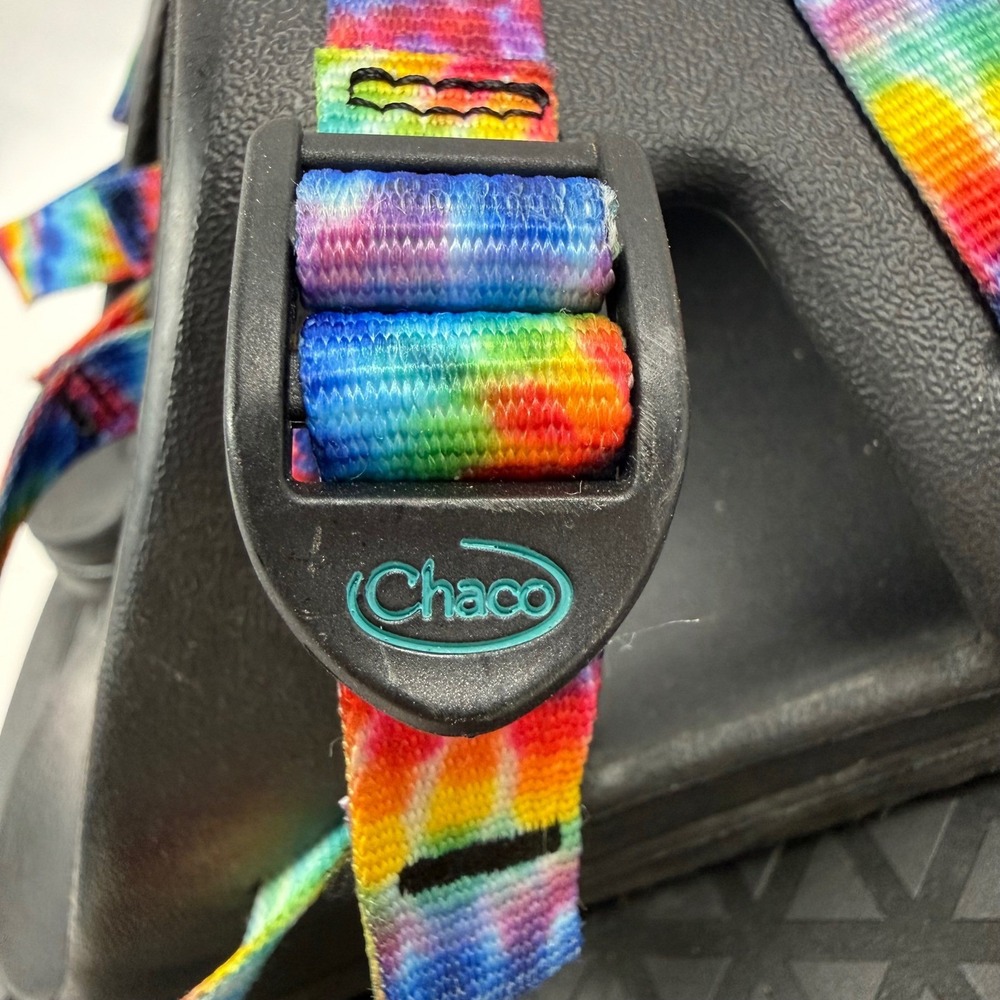 Chaco Chillos Kids Junior 4 Rainbow Tie Dye Black Slide Sandals J107383 - Picture 8 of 9